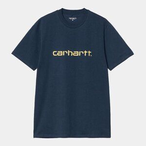 CARHARTT - Short Sleeve Script T-Shirt-Ink / Air Yellow - Navy - XXL - NWT